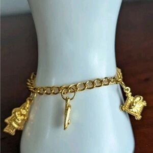 Disney Cinderella Charm Bracelet Gold Tone Vintage Slipper chain princess